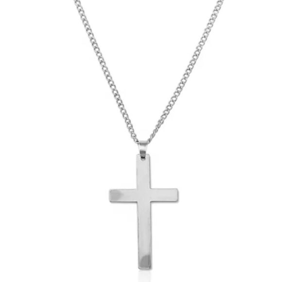 AUTHENTYXX Jewelry - Silver Stainless Cross Pendant Fashion Necklace 17.5"-19.5” Adjustable Chain